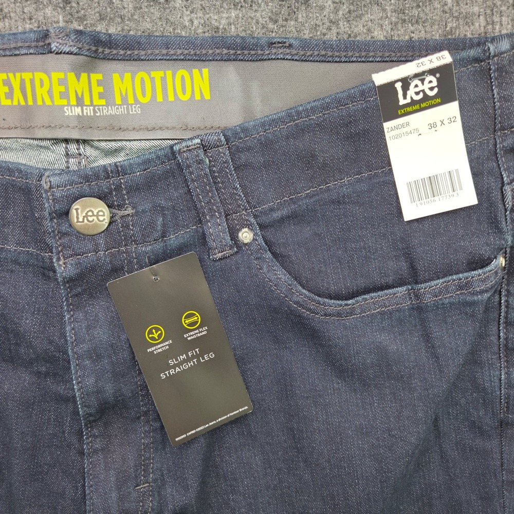 Lee Extreme Motion Zander Mens 38x32 Dark Indigo Slim Fit Straight Leg Jeans NWT